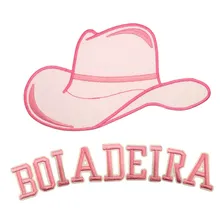 Kit Boiadeira Chapeu + Letras - Aplique Patch Termocolante Cor Rosa Desenho Do Tecido Estampado Foto  mini 1