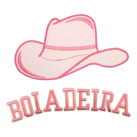 Kit Boiadeira Chapeu + Letras - Aplique Patch Termocolante Cor Rosa Desenho Do Tecido Estampado Foto 1