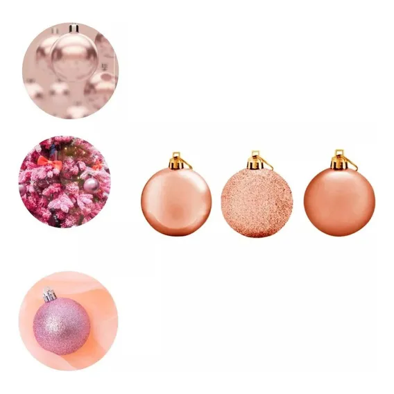 Kit Bolinhas Bola Árvore Natal Enfeite Decoração Pendurar Cor Rosa-claro Bola Natal Foto 1