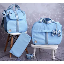 Kit Bolsa Baby Malão maternidade luxo 3 Peças menina menino cor azul-claro Foto mini 2