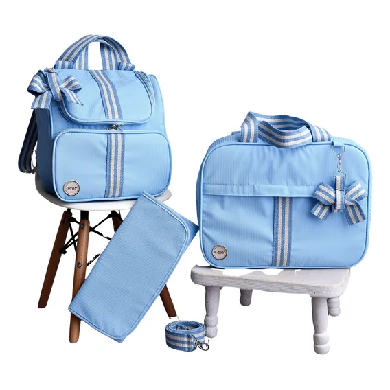 Kit Bolsa Baby Malão maternidade luxo 3 Peças menina menino cor azul-claro Foto 1