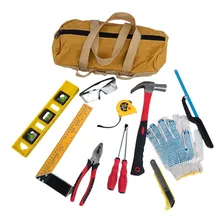 Kit Bolsa Carpinteiro 12x Peças Martelo Esquadro Nível Serra Foto  mini 1
