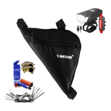 Kit Bolsa De Quadro Bike +chaves +remendos +farol E Lanterna Cor Preto Foto  mini 1