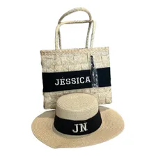 Kit Bolsa Feminina + Chapéu Personalizado + Faixas Extras Cor Bege/preto Foto mini 2