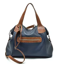 Kit Bolsa Feminina Grande E Mini Bolsa Couro Legitimo Cor Azul Marinho/ Caramelo Foto mini 2