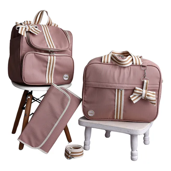 Kit Bolsa Mala Maternidade Luxo 3 Peças Menina Menino Cor Nude Foto 1