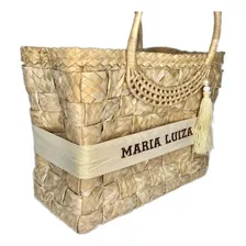Kit Bolsa Sacola + Chapéu Palha Bordado Moda Praia Verão Cor Bege Foto mini 4