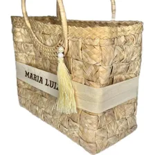 Kit Bolsa Sacola + Chapéu Palha Bordado Moda Praia Verão Cor Bege Foto mini 3