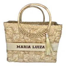 Kit Bolsa Sacola + Chapéu Palha Bordado Moda Praia Verão Cor Bege Foto mini 2