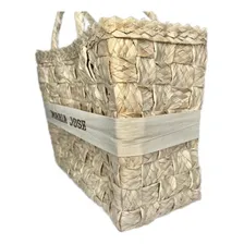 Kit Bolsa Sacola + Chapéu Palha Bordado Moda Verão Praia Cor Bege Foto mini 4