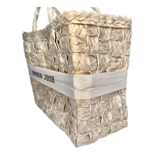 Kit Bolsa Sacola + Chapéu Palha Bordado Moda Verão Praia Cor Bege Foto mini 4