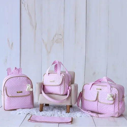 Kit Bolsa Saída Maternidade Feminina Rosa Com Mochila Beb Foto 1