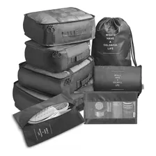 Kit Bolsas De Viagem Organizador Prático De Mala Roupa 8 Pçs Cor Preto Foto  mini 1