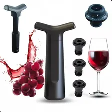 Kit Bomba A Vácuo Para Vinho Com 4 Rolhas Tampa Garrafa Cor Preto Foto mini 1