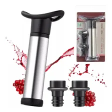 Kit Bomba De Vácuo Ideal Tampar Vinho Inox 2 Rolhas Silicone Cor Preto Foto  mini 1