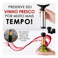 Kit Bomba De Vácuo Ideal Tampar Vinho Inox 2 Rolhas Silicone Cor Preto Foto mini  2