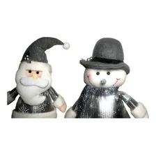 Kit Bonecos Natal Decorativos Prata Prateado Luxo - Decoração Natalina - Wms : Papai Noel + Boneco De Neve Foto mini  2