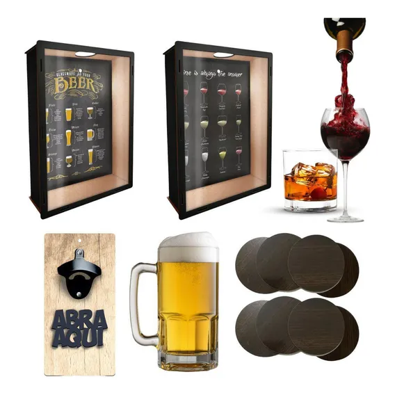 Kit Boteco Porta Rolhas, Porta Tampinhas, Abridor, Portacopo Foto 1