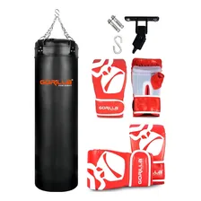 Kit Boxe Saco Pancada 120 Cm Cheio + Luvas Adultas + Suporte Cor Vermelho Foto mini 1