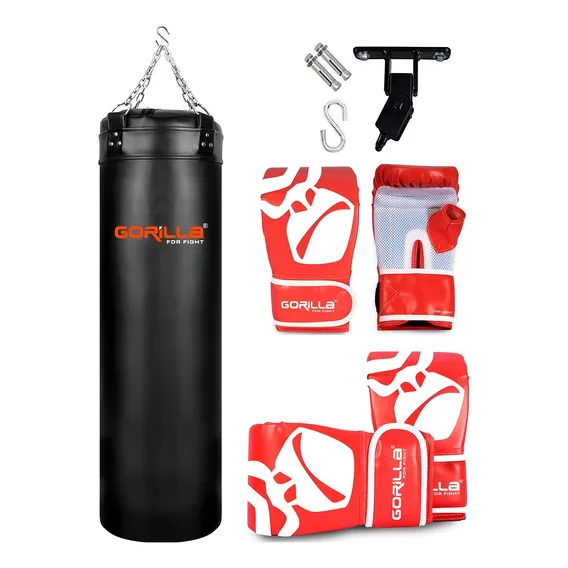 Kit Boxe Saco Pancada 120 Cm Cheio + Luvas Adultas + Suporte Cor Vermelho Foto 1