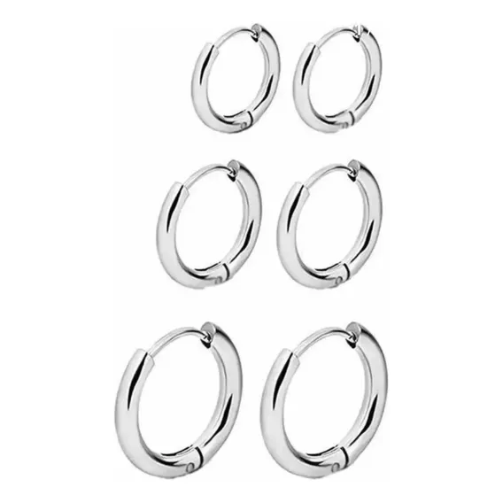 Kit Brinco Argola Masculino Feminino Aço Inox 3 Pares Foto 1