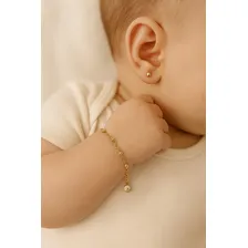 Kit Brinco E Pulseira Infantil Bolinha BebĂȘ Banhado Ouro 18k Foto mini 2
