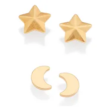 Kit Brinco Lua E Estrela Banhado A Ouro 527451 Rommanel Foto mini 1