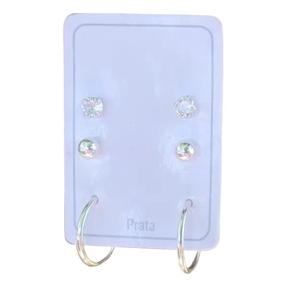 Kit Brinco Masculino Prata 925 Pura Zirc么nia Bola Argola Foto 1