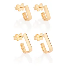 Kit Brinco Retangular Folheado A Ouro 18k Rommanel 527241 Foto mini 1