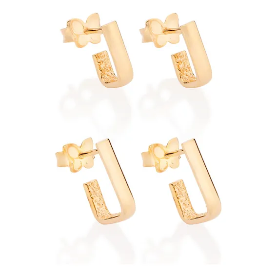 Kit Brinco Retangular Folheado A Ouro 18k Rommanel 527241 Foto 1