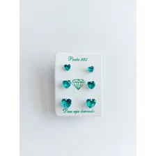 Kit Brinco Trio De Coração Zircônia 3 Pares Prata 925 Verde Foto mini 4