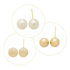 Kit Brincos Bolas Trio 3 Pares Semi Joias Banhado Ouro 18k Foto mini 1