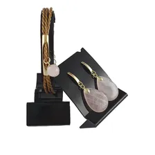 Kit: Brincos Gota Quartzo Rosa+ Pulseira De Capim Dourado Foto mini 1