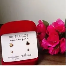 Kit Brincos Rommanel 2 Pares No Formato De Coração 526221 Cor Dourado Foto mini 3