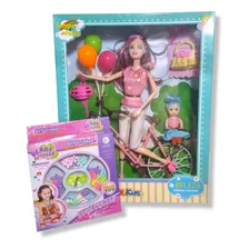 Kit Brinquedo Boneca Família Bicicleta Articulada + Foto mini 1
