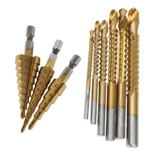 Kit Brocas Corte Lateral E Escalonadas 9 Peças Hss Titânio Foto  mini 1