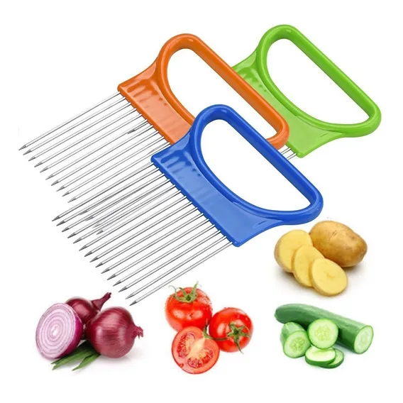 Kit C/02 Suporte Fatiador Cortador Cebola Tomate Pente Inox Foto 1