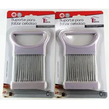 Kit C/02 Suporte Fatiador Cortador Cebola Tomate Pente Inox Foto mini  2