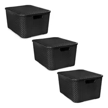 Kit C/ 03 Cestos Organizadores Rattan De 40 Lts Preto Foto  mini 1
