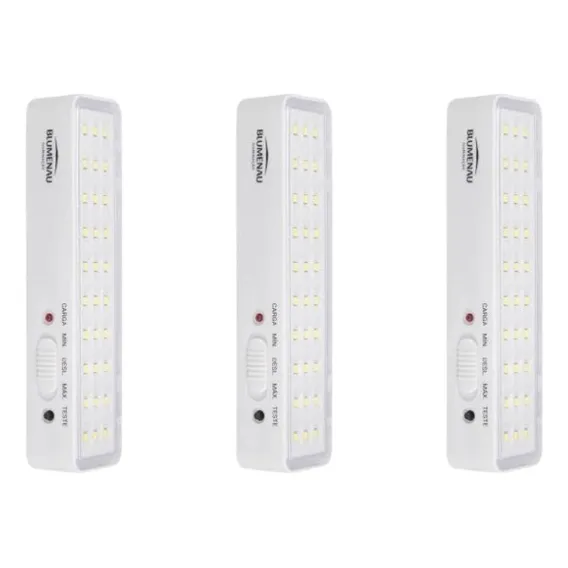 Kit C/ 03 Luminárias De Emergência Luz Recarregável 30 Led Cor Branco 110v/220v Foto 1