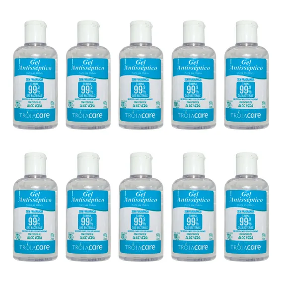 Kit C/ 10 Álcool Antisséptico 70% Em Gel 60ml Tróia Care Fragrância Suave Foto 1