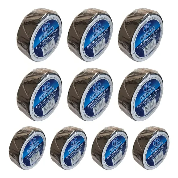 Kit C/ 10 Fitas Isolantes Pvc Preta 10m Lukma Cor Preto Kit C 10 Fitas Isolantes Pvc Preta 10m Lukma Foto 1