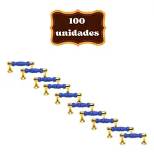 Kit C/ 100 Puxadores De Latinha Haste Dourado Várias Cores Cor Azul Foto  mini 1