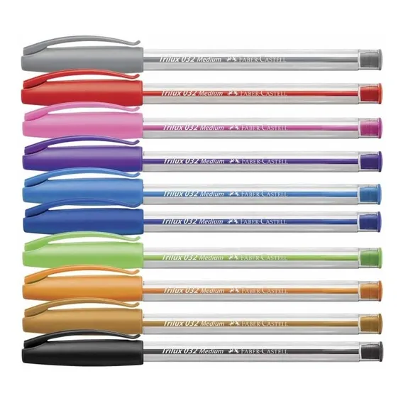 Kit C/ 11 Canetas 032 Trilux Colors 1.0mm - Faber-castell Tinta Multicor Exterior Transparente Foto 1