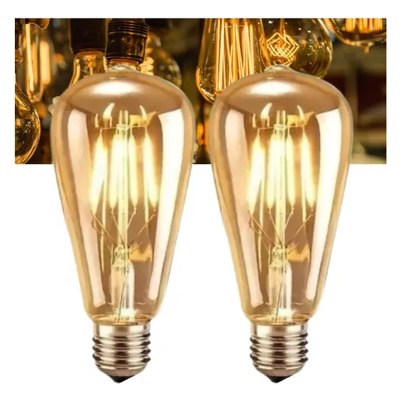 Kit C/ 2 Lâmpadas Filamento Led Retrô Vintage 4w Ambar St64 Luz Branco-quente 127/220v Foto 1