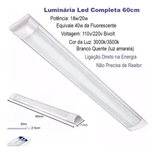 Kit C/ 2 Luminária Lampada Tubular Led 60cm Slim 3000k 20w Luz Branco-quente Foto mini 2