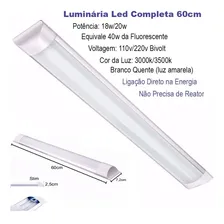 Kit C/ 2 Luminária Lampada Tubular Led 60cm Slim 3000k 20w Luz Branco-quente 127/220v Foto mini 4