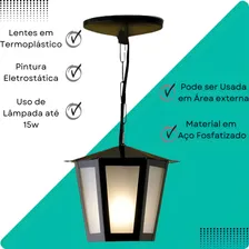 Kit C/ 2 Luminárias Pendente Colonial Sextavado Preto 110V/220V Foto mini 2