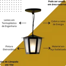 Kit C/ 2 Luminárias Pendente Colonial Sextavado Preto 110V/220V Foto mini 4