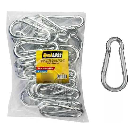 Kit C/ 25 Mosquetão C/ Trava Galvanizado 10x100mm Foto 1
